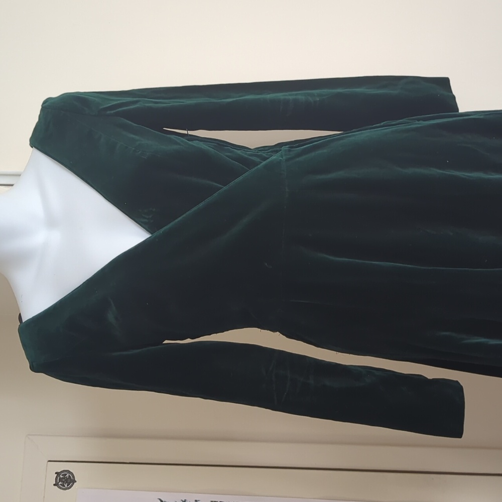 Vintage Green Velvet Laura Ashley Midi Wrap Dress - Picture 2 of 9